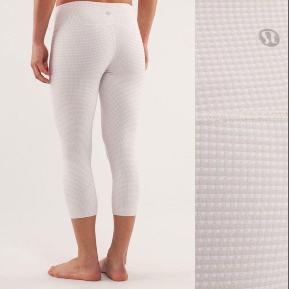 Lululemon Wunder Under Crop tan micro check Dune